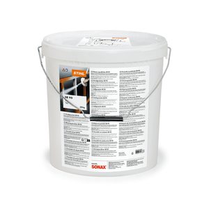 STIHL SB 90 Blasting Granulate 25kg packaging for wet sandblasting applications.