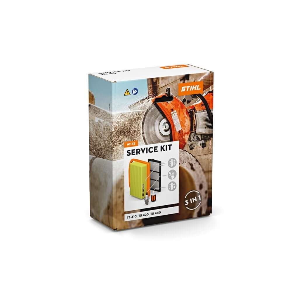 STIHL service kit packaging for cut-off machines, essential for maintenance, designed for tree surgeons.