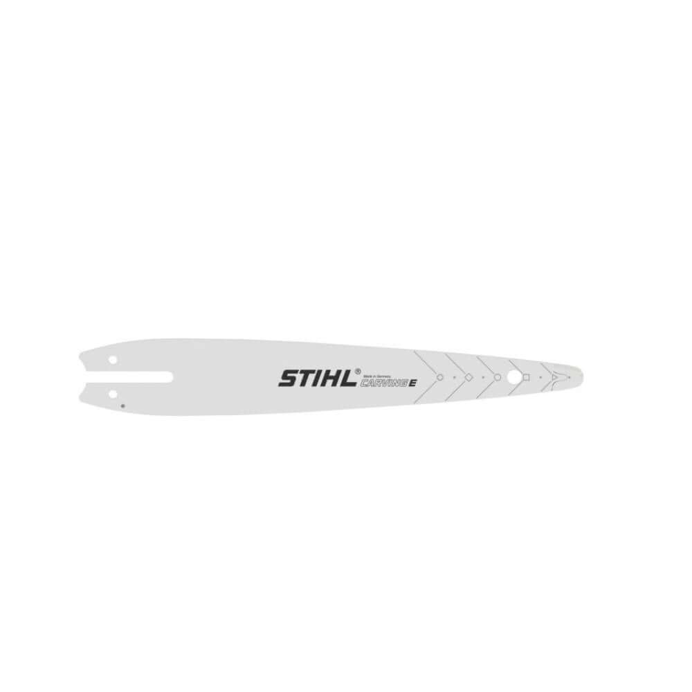 STIHL 12-inch carving chainsaw guide bar with narrow nose radius, designed for tree surgeons and carving work.