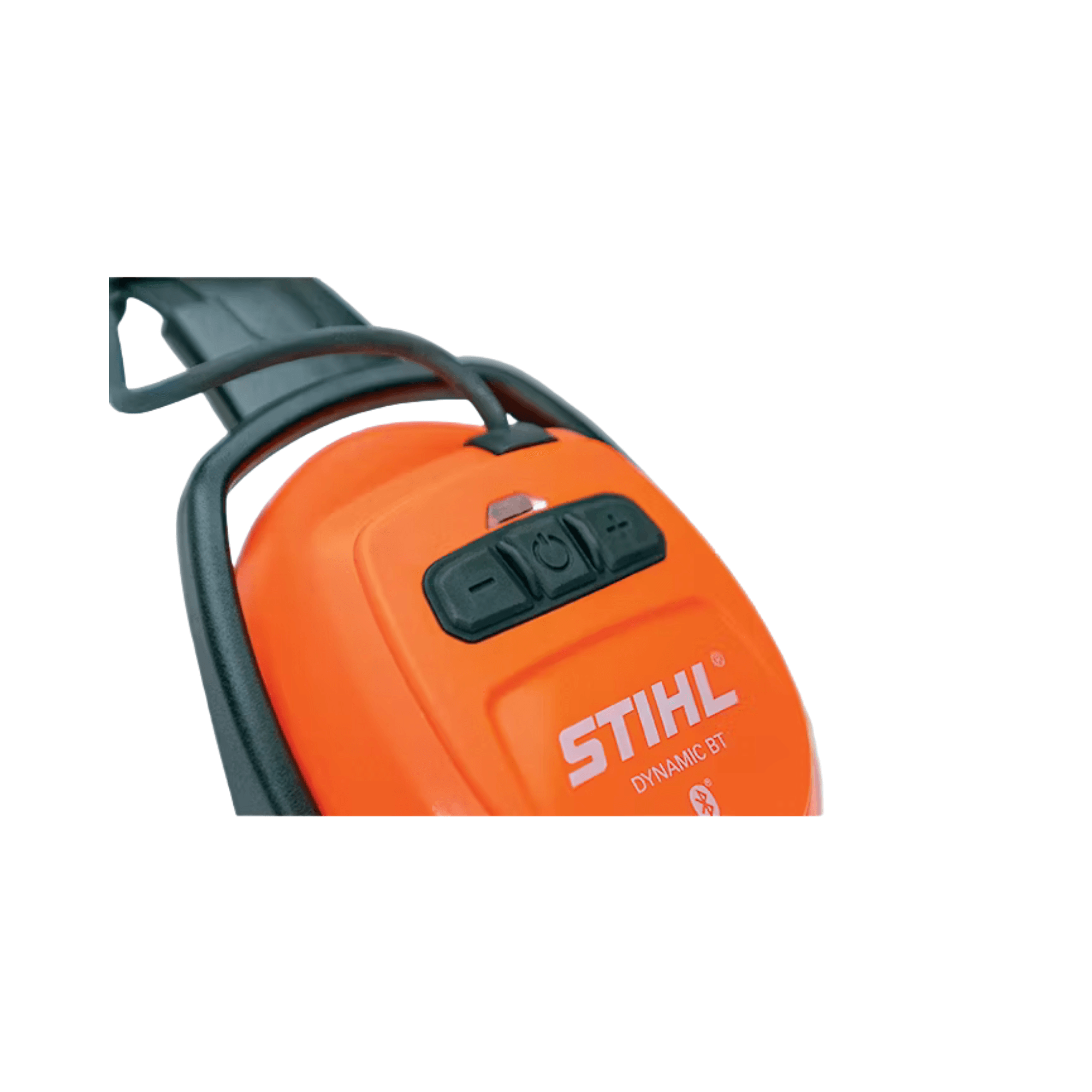 Orange ear protection device with STIHL branding on a white background