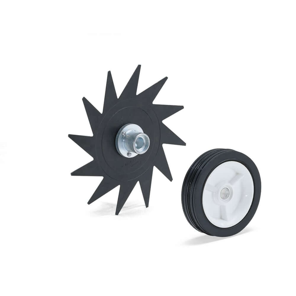 Stihl FC-MM Multisystem trimmer accessories featuring a star blade and wheel for garden maintenance.