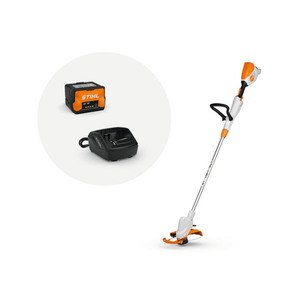 FSA 50 Cordless Grass Trimmer with STIHL battery and charger for efficient gardening.