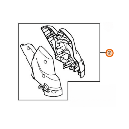 Diagram of STIHL FSA56 motor housing, a genuine replacement part for cordless trimmers, model 4522 600 0800.