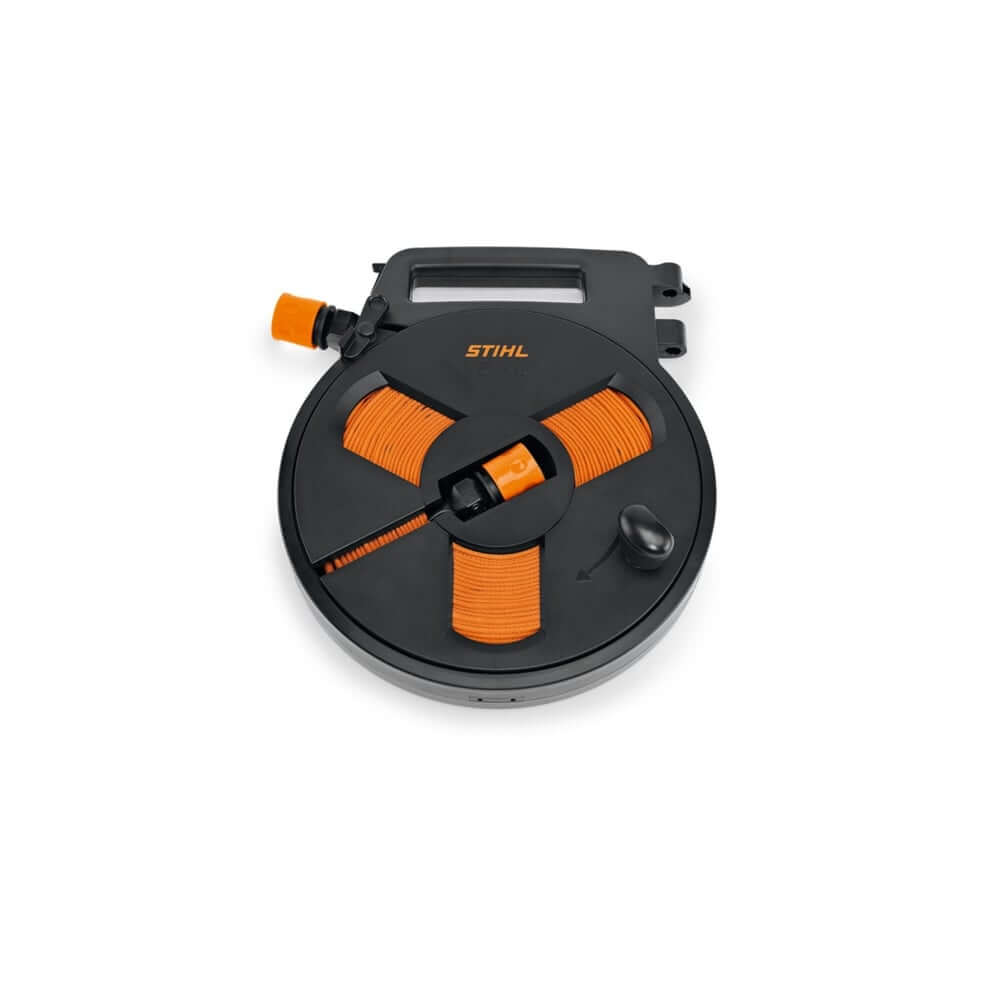 STIHL Flat Textile Hose with Holder, designed for pressure washers and ideal for Tree Surgeons, featuring a durable and flexible design.