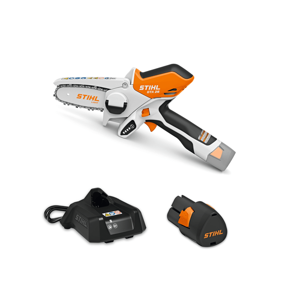 GTA 26 Cordless Battery Pruning Saw with charger and battery for efficient garden pruning.