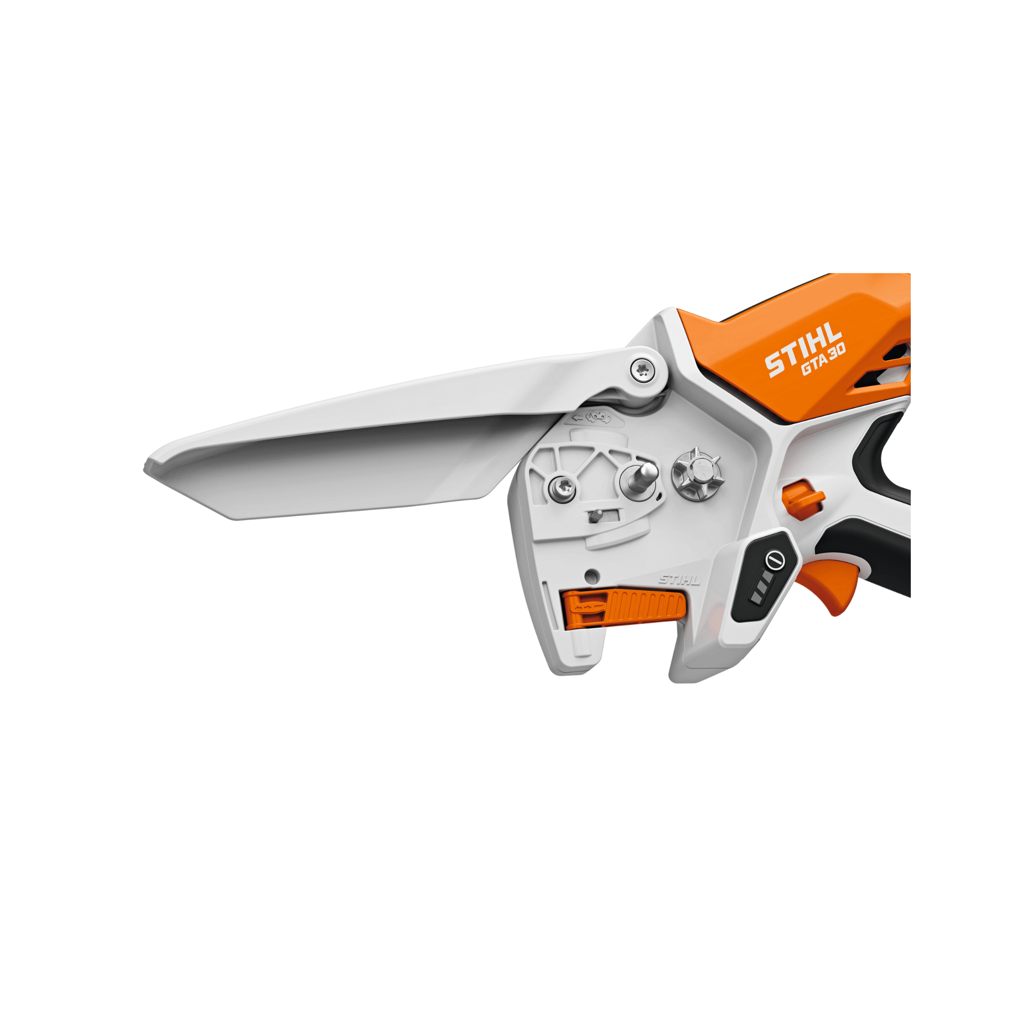 GTA 30 Cordless Battery Pruning Saw Set showing the saw blade and control features for efficient gardening.
