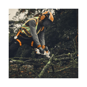 GTA 30 / GTA 40 Light Chainsaw Guide Bar 6" used in tree pruning by a worker wearing safety gear.