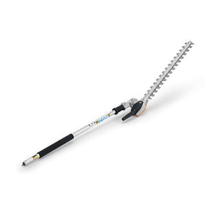 A Stihl HL-KM 145° Long-Reach Kombi Hedge Trimmer with a long double-sided blade attached to a telescopic handle.