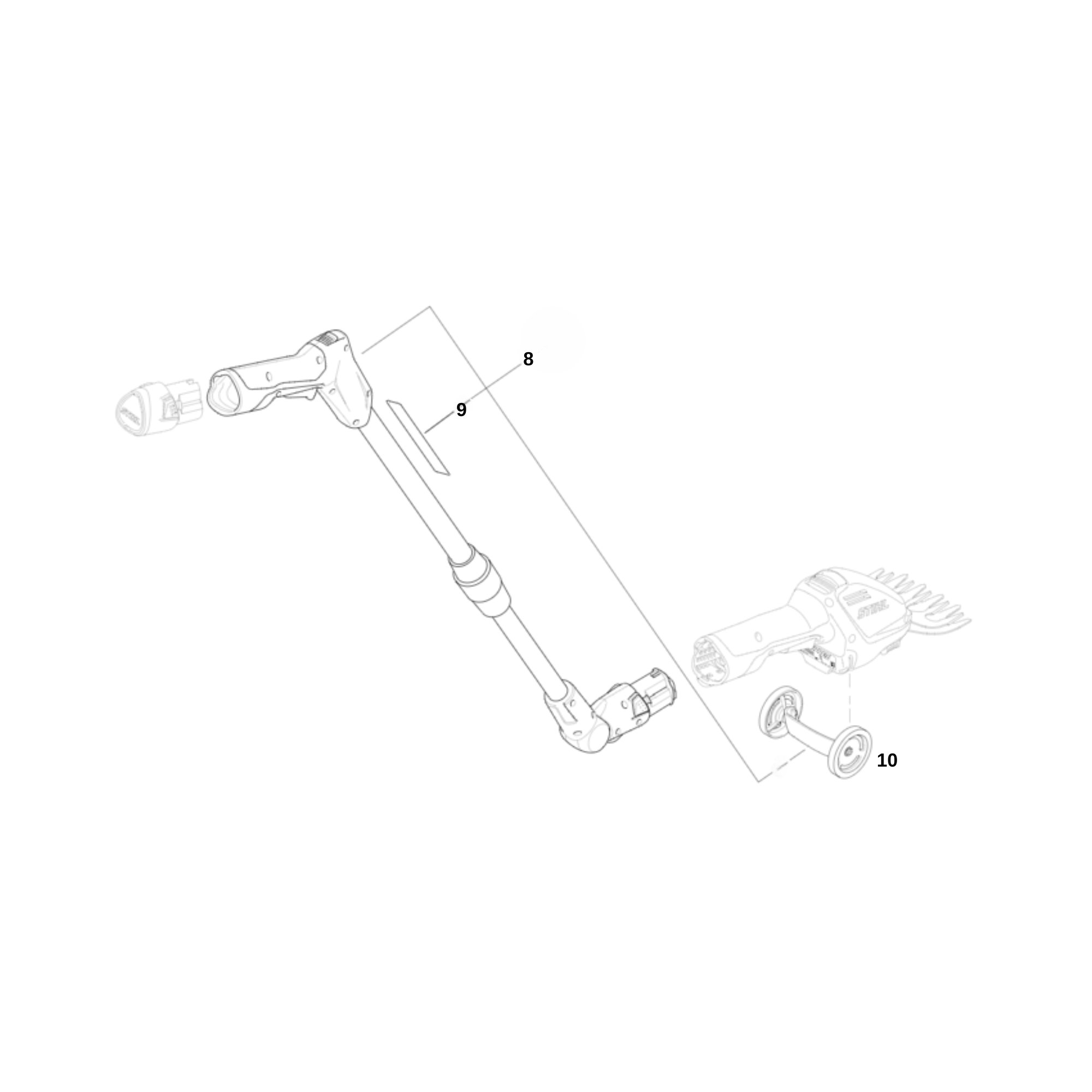 HSA 26 Cordless Garden Shears Spare Parts diagram showing replacement components and parts specifications.