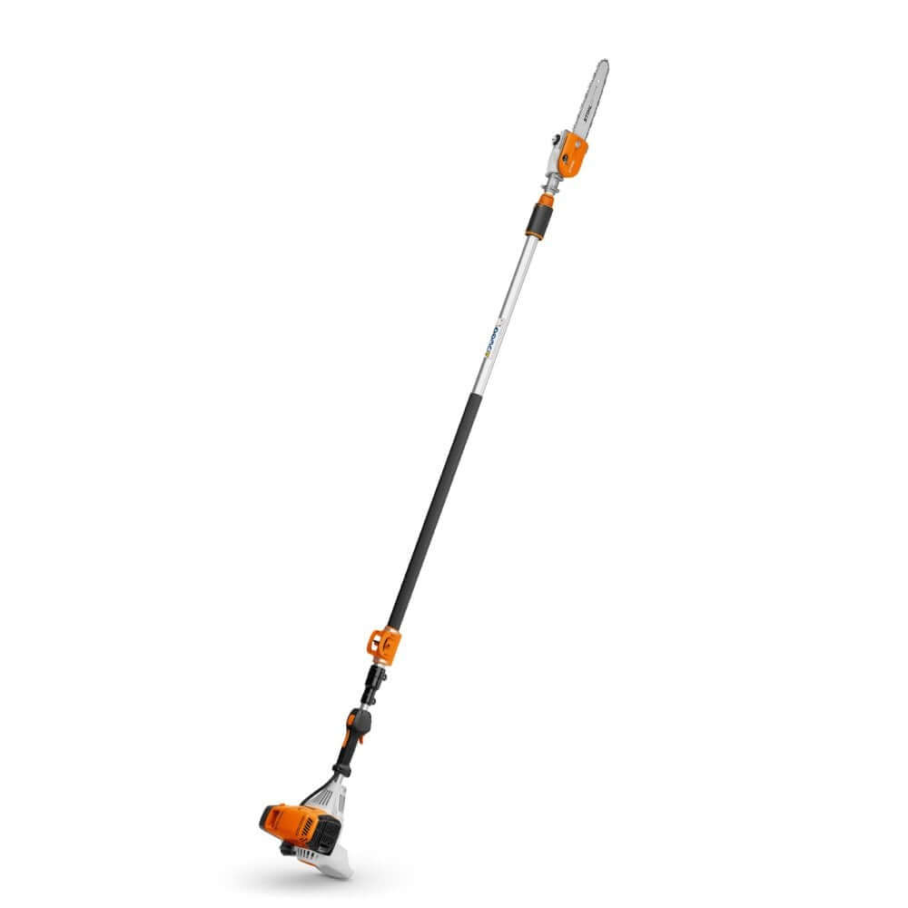 STIHL HT 135 telescopic petrol pole pruner for professional tree care, featuring adjustable shaft and 4-MIX engine.