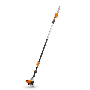 STIHL HT 135 telescopic petrol pole pruner for professional tree care, featuring adjustable shaft and 4-MIX engine.