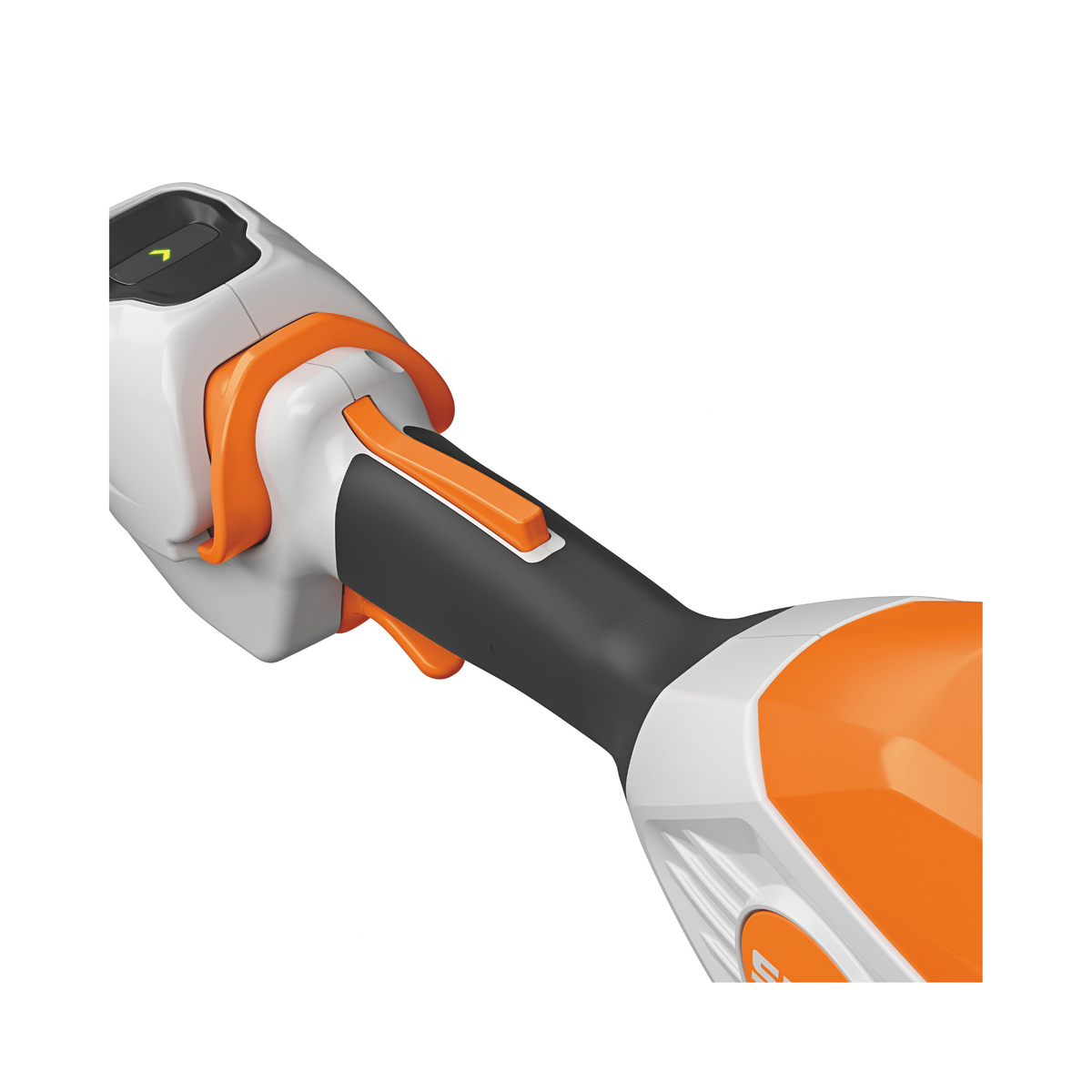 HTA 100 Cordless Pole Pruner close-up showing handle and trigger mechanism for easy operation.