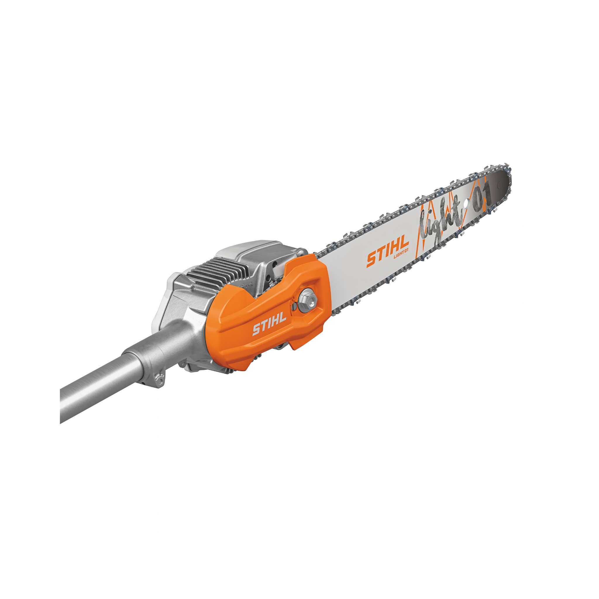 HTA 100 Cordless Pole Pruner showing its bar and chain for efficient pruning.