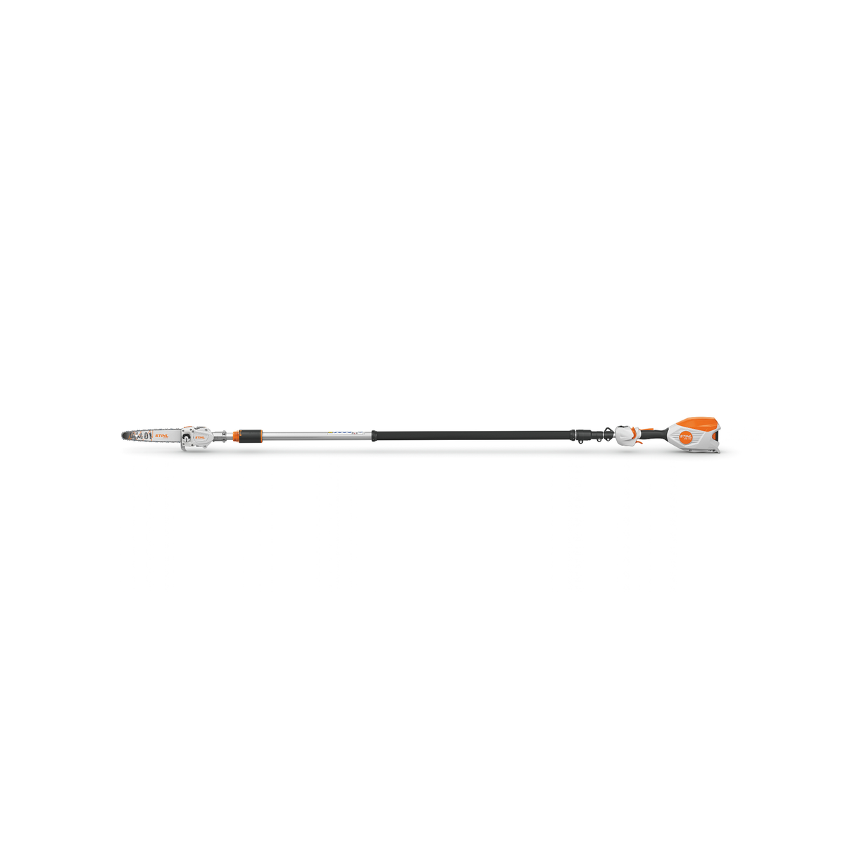 HTA 110 Cordless Pole Pruner showing a long reach for trimming high branches efficiently.