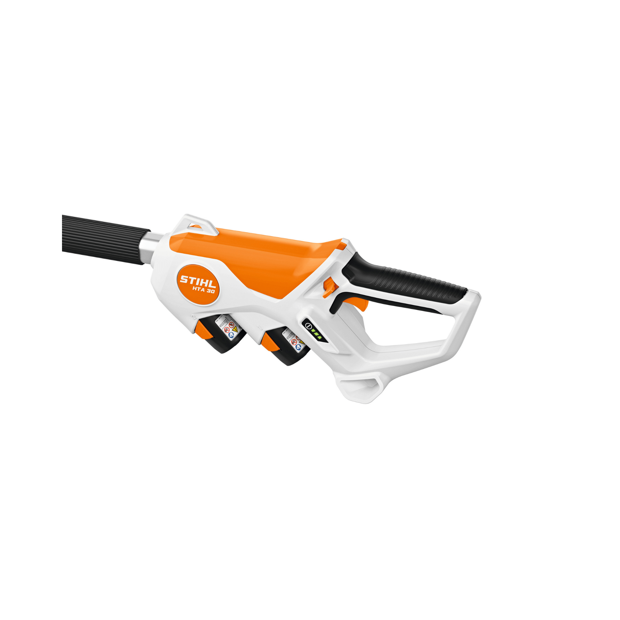 Close-up of the STIHL HTA 30 Cordless Pole Pruner handle and controls, ideal for tree surgeons and arborists.