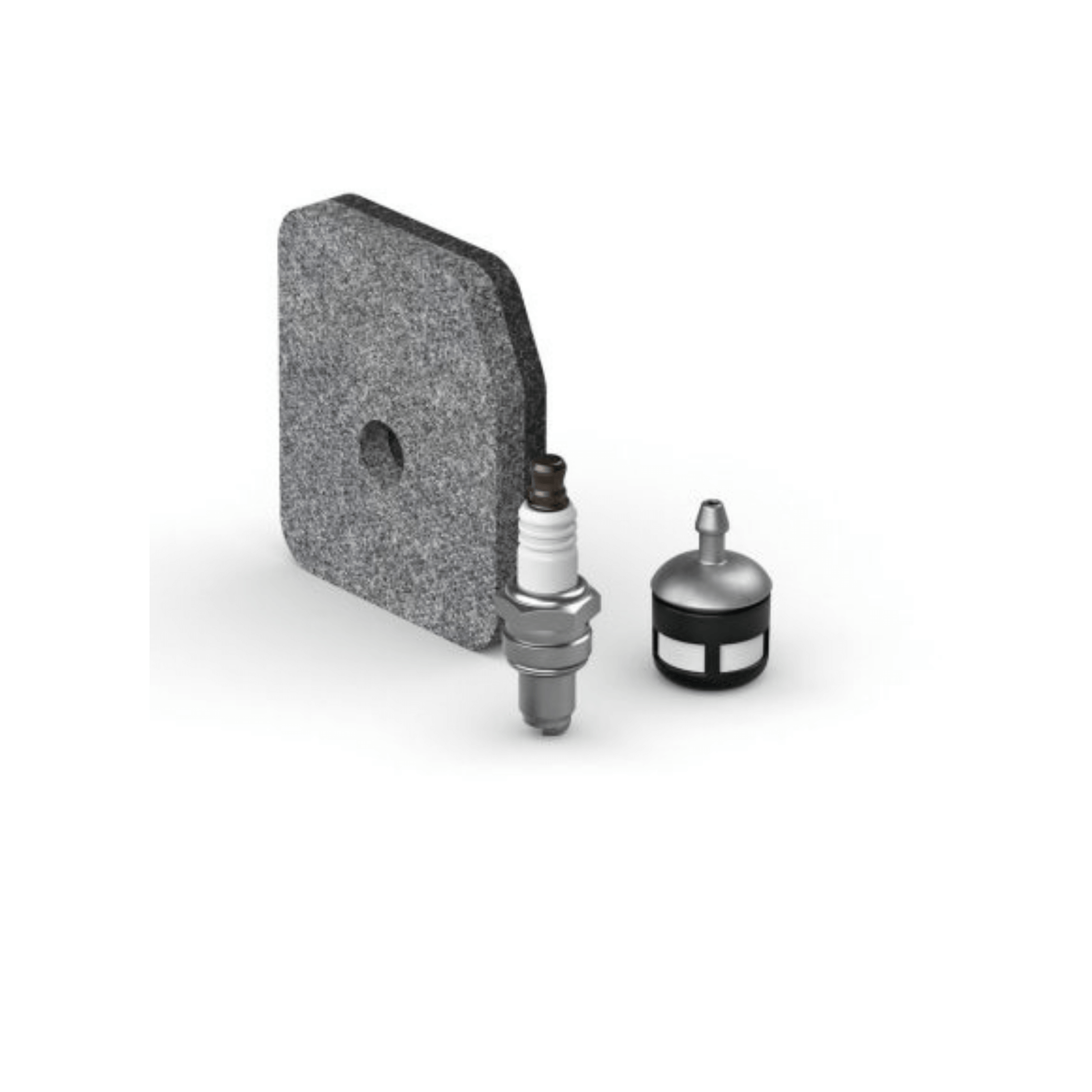 Hedge Trimmer Service Kits components including spark plug, air filter, and fuel filter for optimal maintenance.
