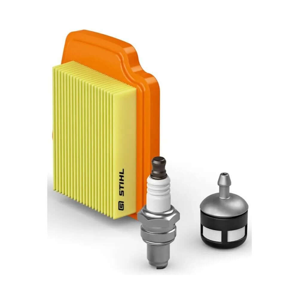 STIHL KombiEngine service kit components including air filter, spark plug, and fuel filter for tree surgeons.