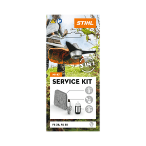 Image of STIHL Brushcutter Service Kits packaging, including components for routine engine maintenance.