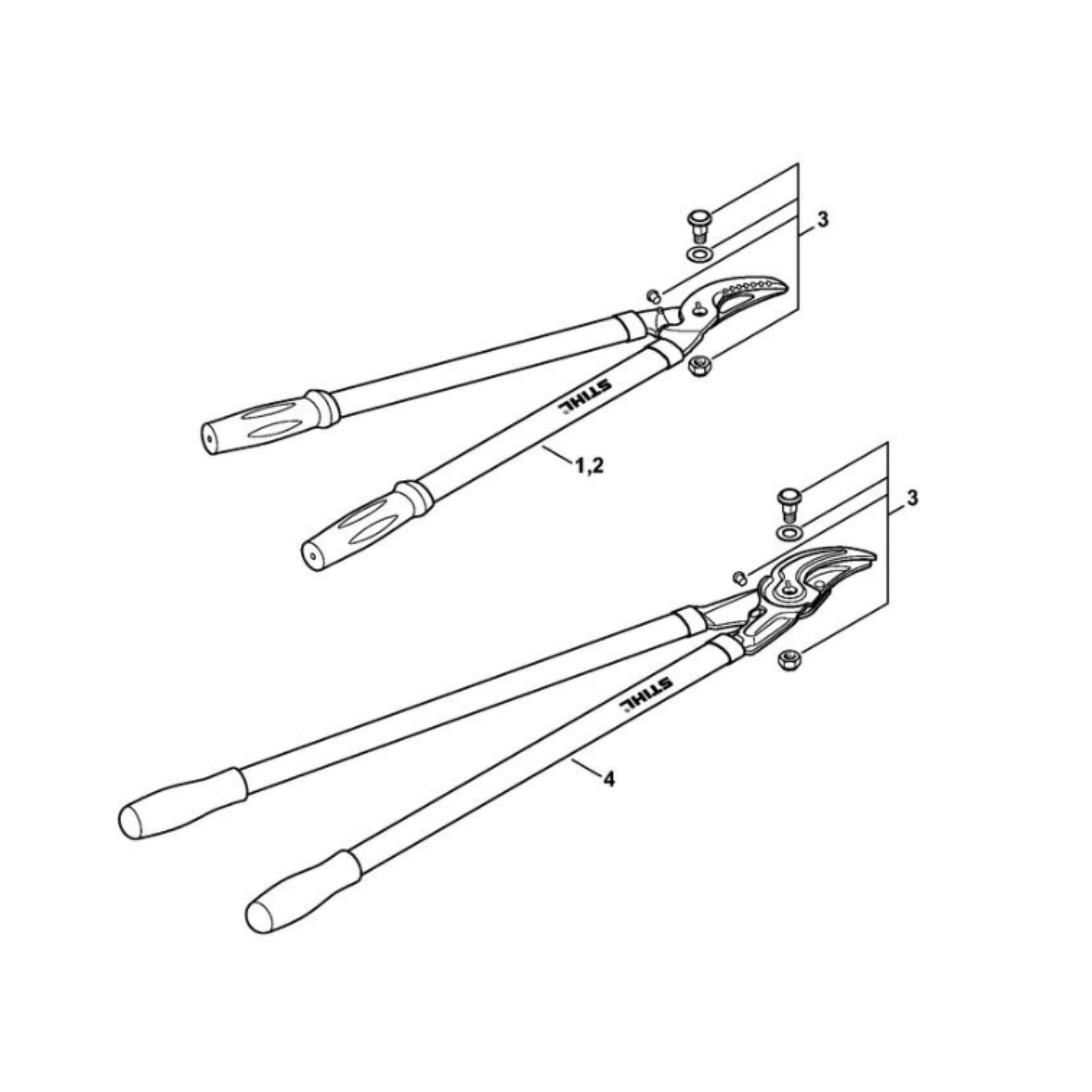 STIHL PB 10 Lopping Shears parts diagram showing detailed components and assembly for replacement.