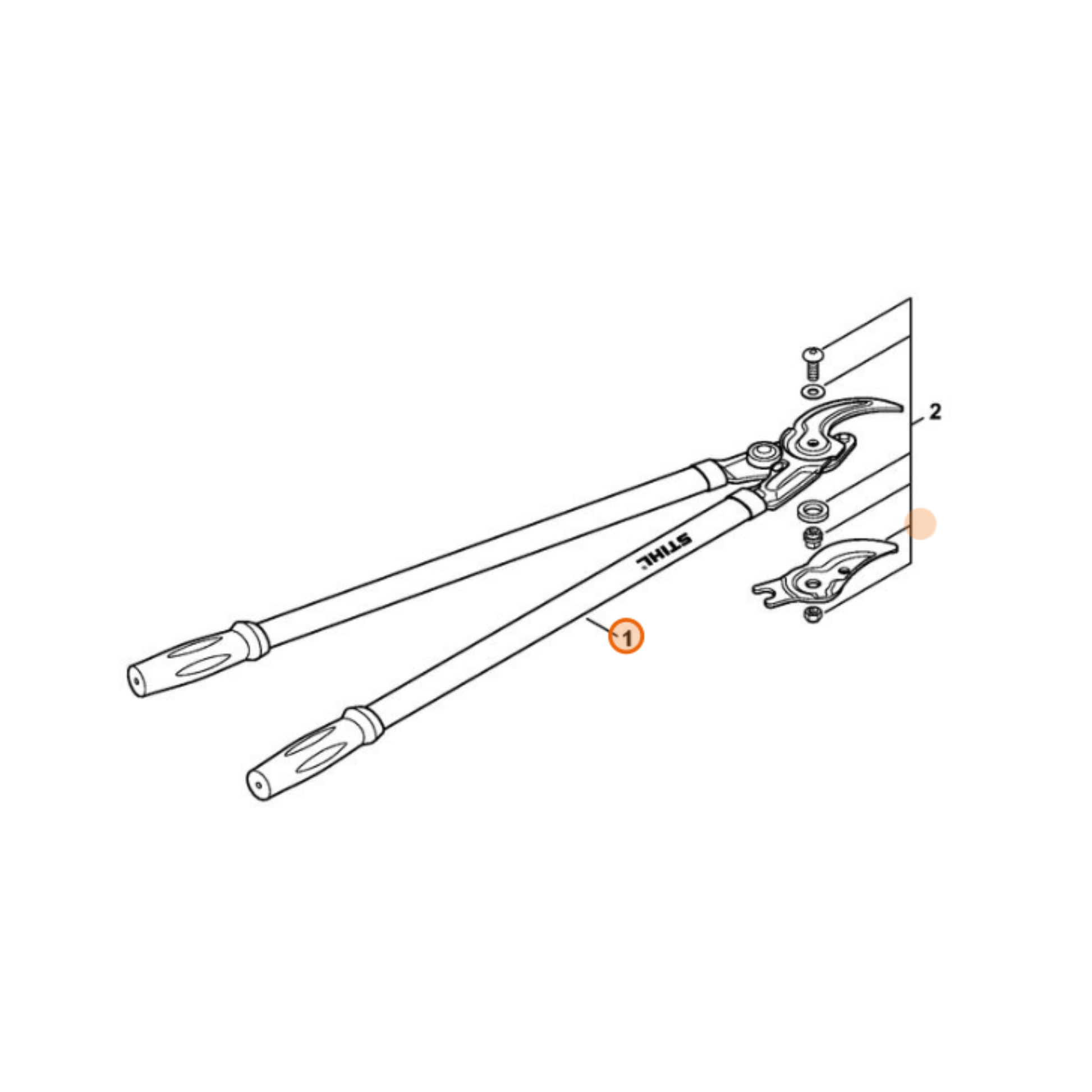 STIHL PB 20 lopping shears with indicated parts for replacement and maintenance.