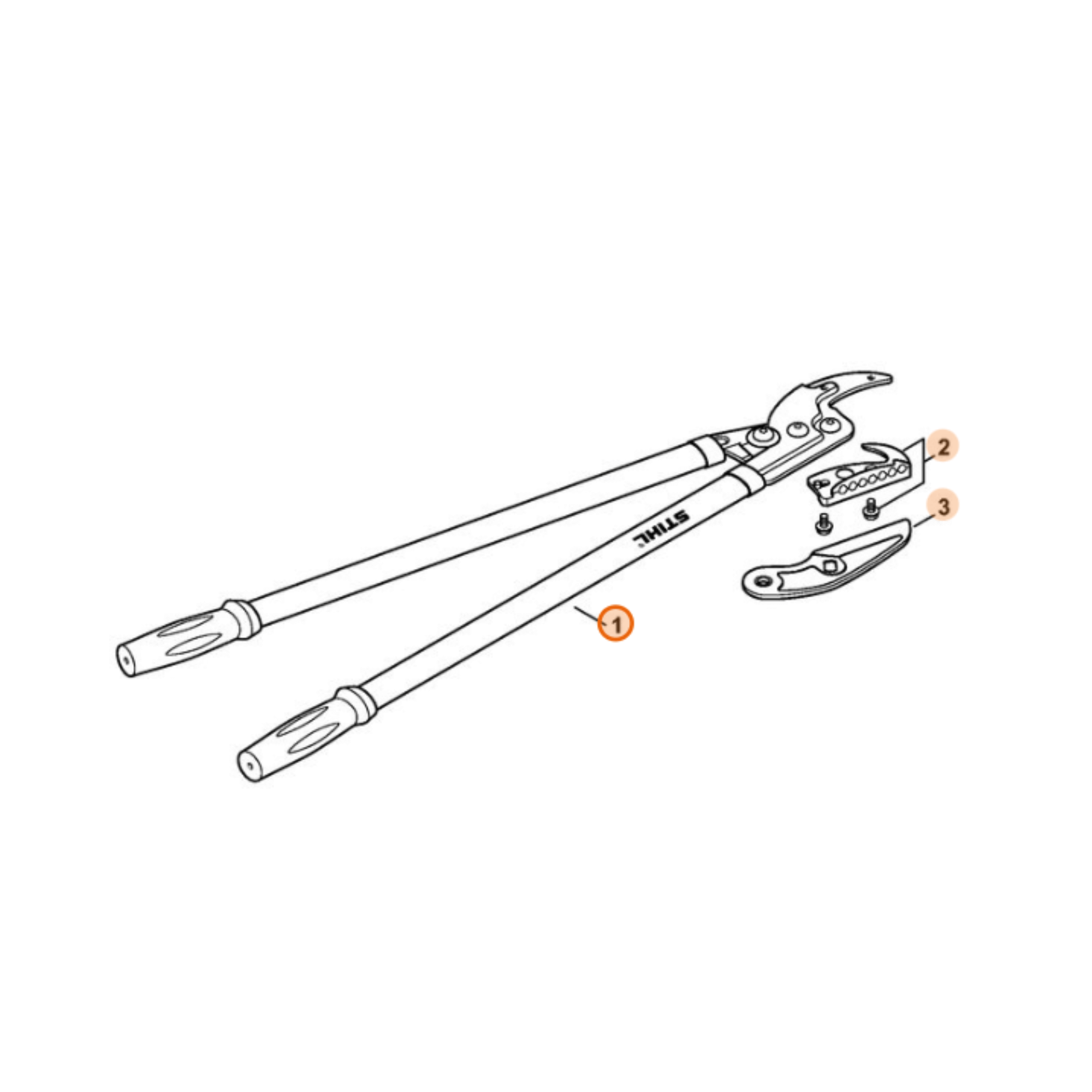 STIHL PB 35 Lopping Shears with labeled replacement parts diagram for easy identification of genuine parts.