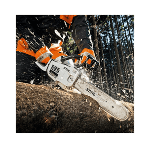 STIHL MS 201 C-M petrol chainsaw in action, perfect for tree surgeons and professional forest maintenance.