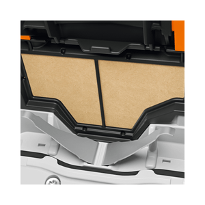 Close-up of the filter compartment in the STIHL MSA 220 T cordless chainsaw, showcasing its efficient design for tree surgeons.