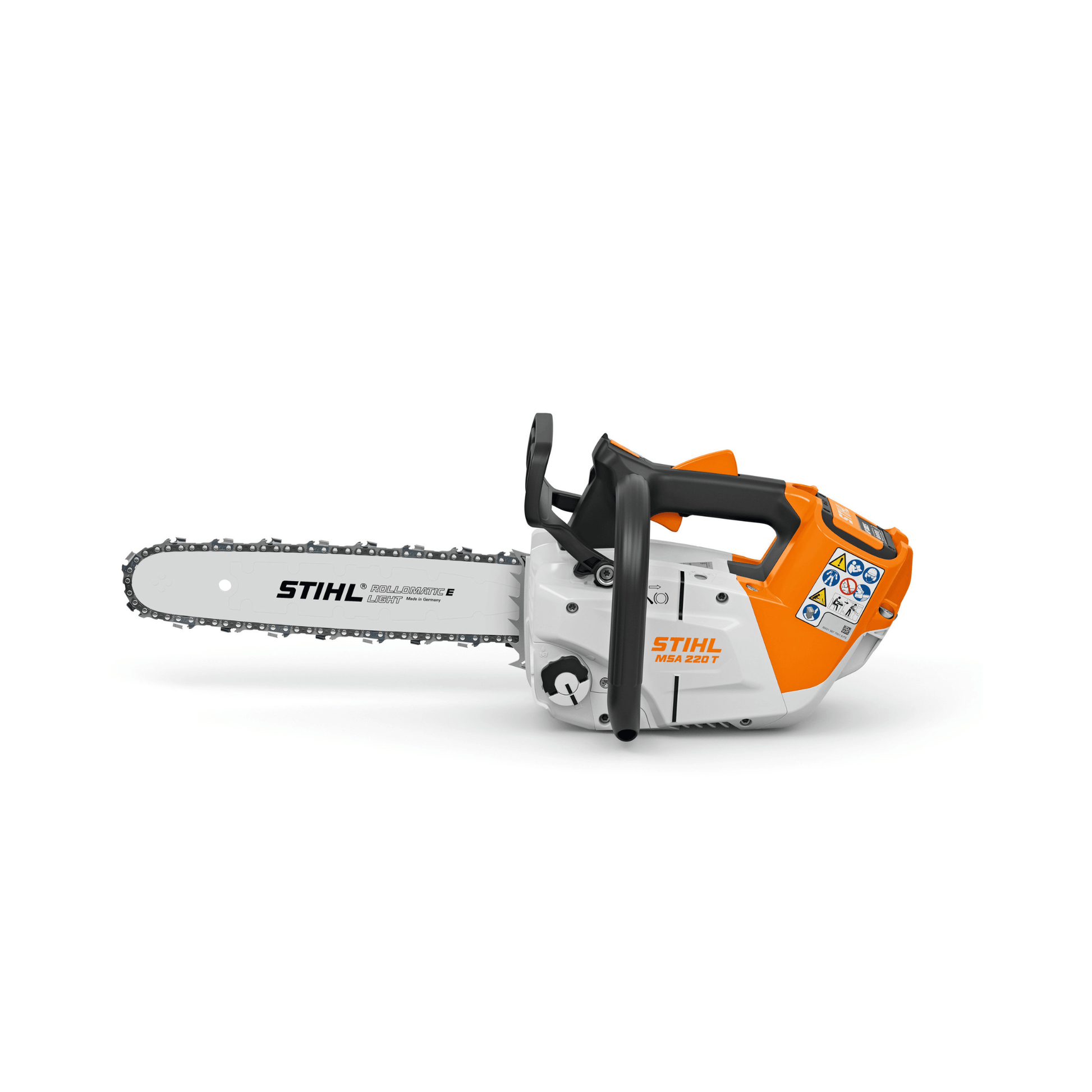 STIHL MSA 220 T cordless top-handle chainsaw for professional tree surgeons, ideal for precision cuts in tree care.