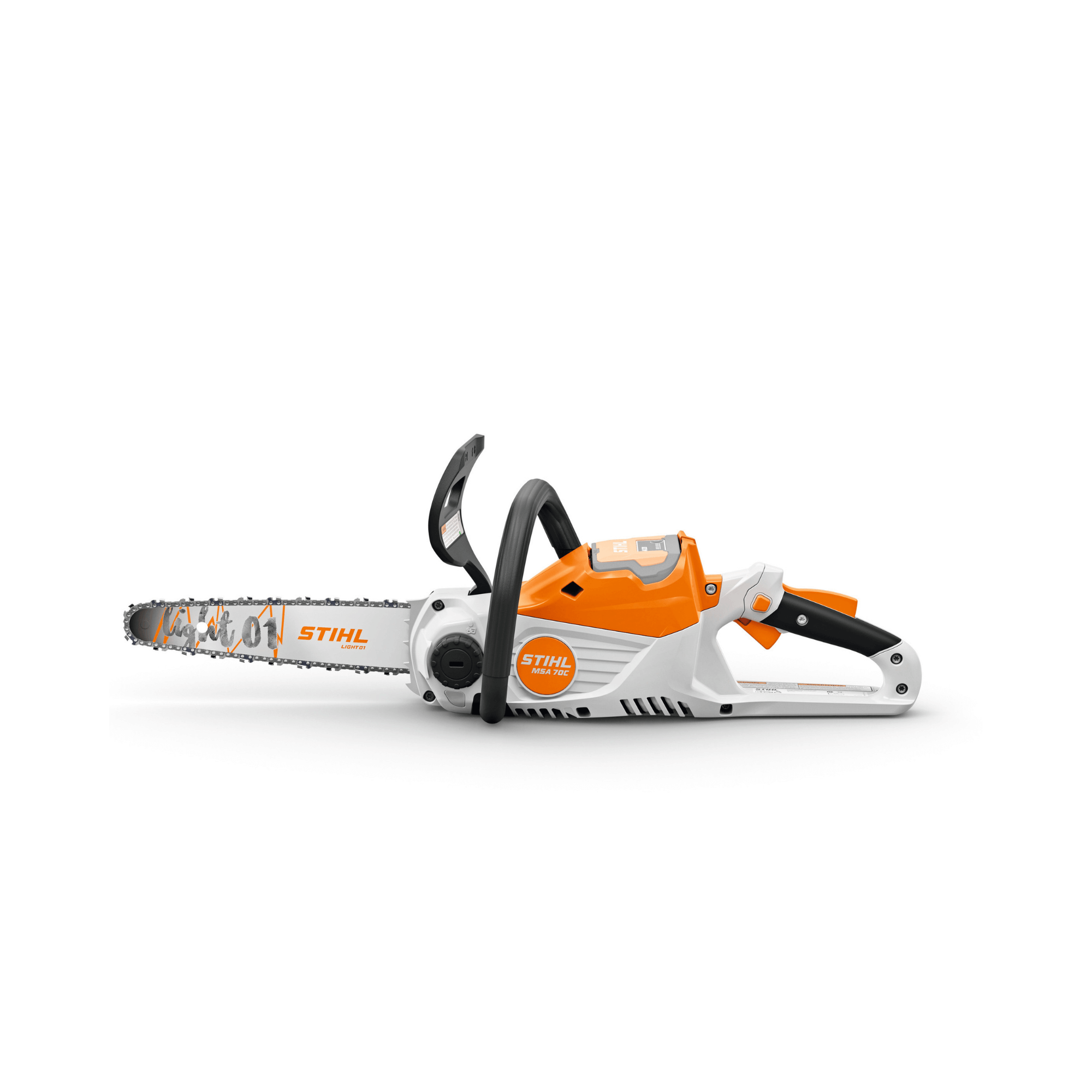 STIHL MSA 70 C-B cordless chainsaw with 12" guide bar, ideal for tree surgeons, lightweight and efficient for home landscaping.