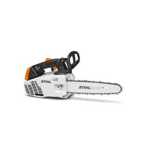 STIHL MS 194 T petrol chainsaw, top-handle design for tree surgeons and arborists, durable and versatile tool.