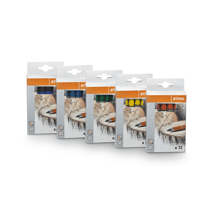 PRO Marking Chalk Pack of 12 displayed in assorted colors for tree surgeons and arborists.