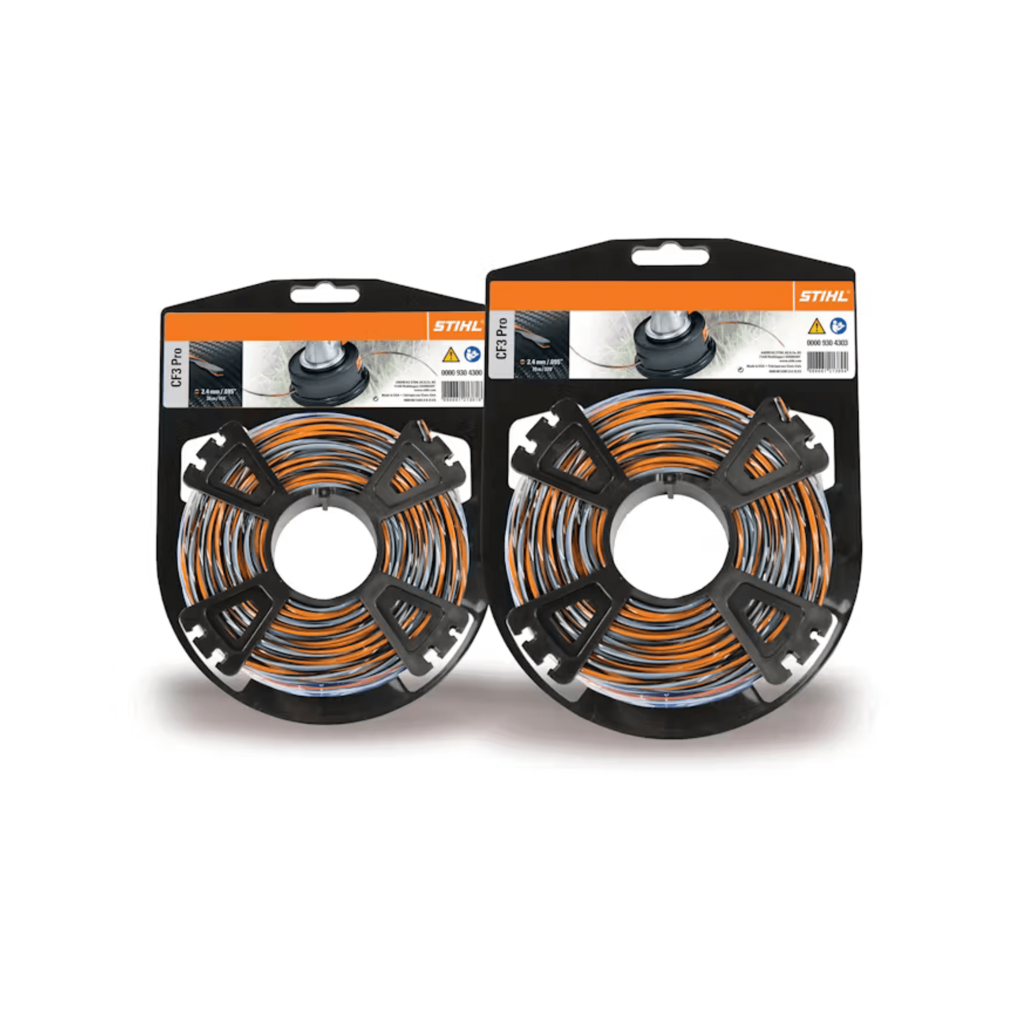 Two packages of STIHL string trimmer lines on a white background