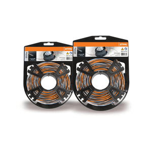 Two packages of STIHL string trimmer lines on a white background