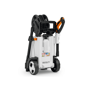 STIHL RE 120 PLUS Pressure Washer with hose reel and telescopic handle for home and garden cleaning.
