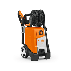 STIHL RE 120 PLUS Pressure Washer with hose reel and ergonomic design for home and garden cleaning tasks.