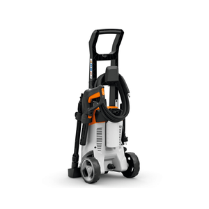 STIHL RE 90 Electric Pressure Washer with integrated wheel kit and high-pressure hose storage.