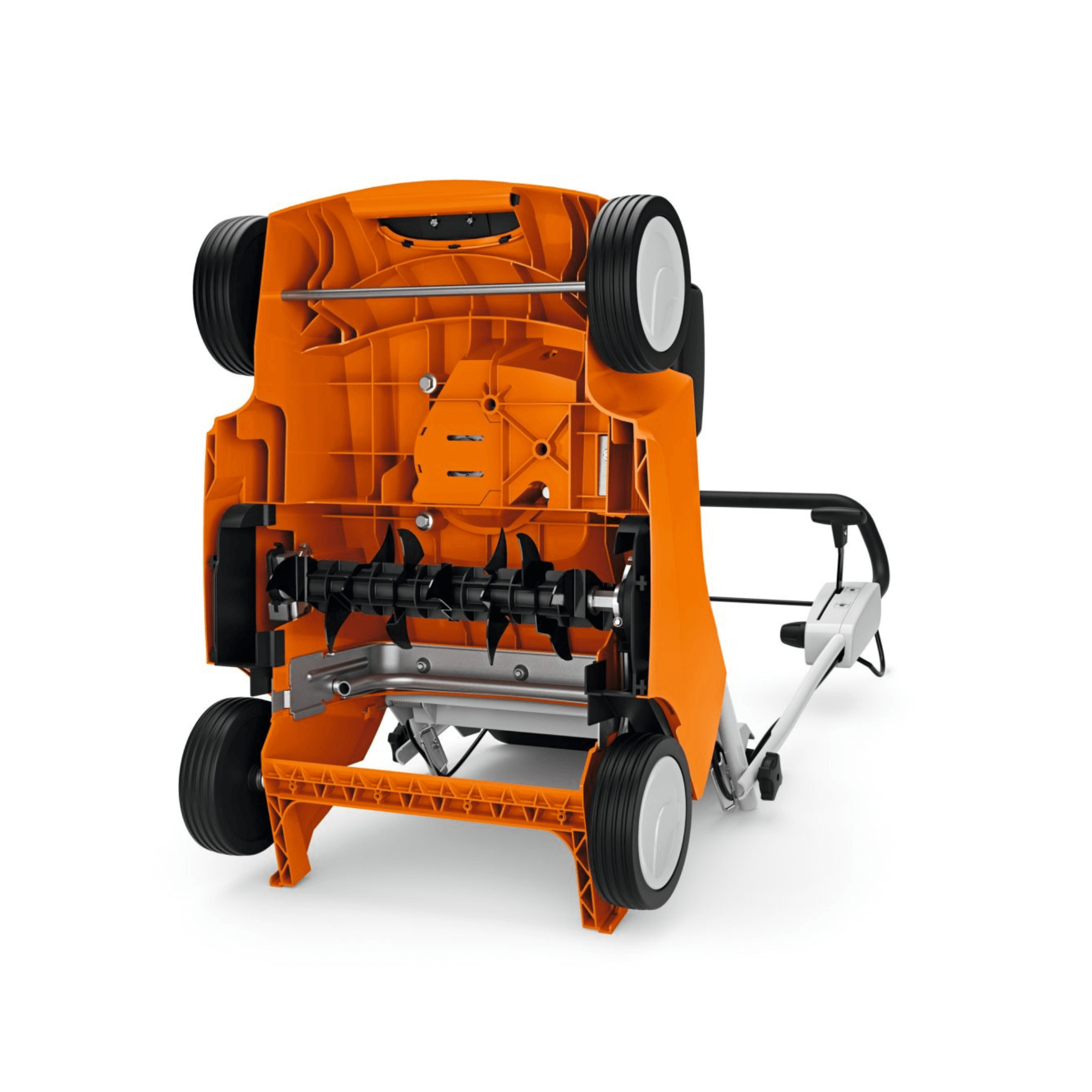 RL 540 Petrol Scarifier chassis showing cutting blades and design for efficient lawn moss removal.