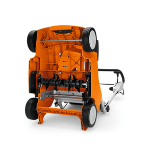 RL 540 Petrol Scarifier chassis showing cutting blades and design for efficient lawn moss removal.