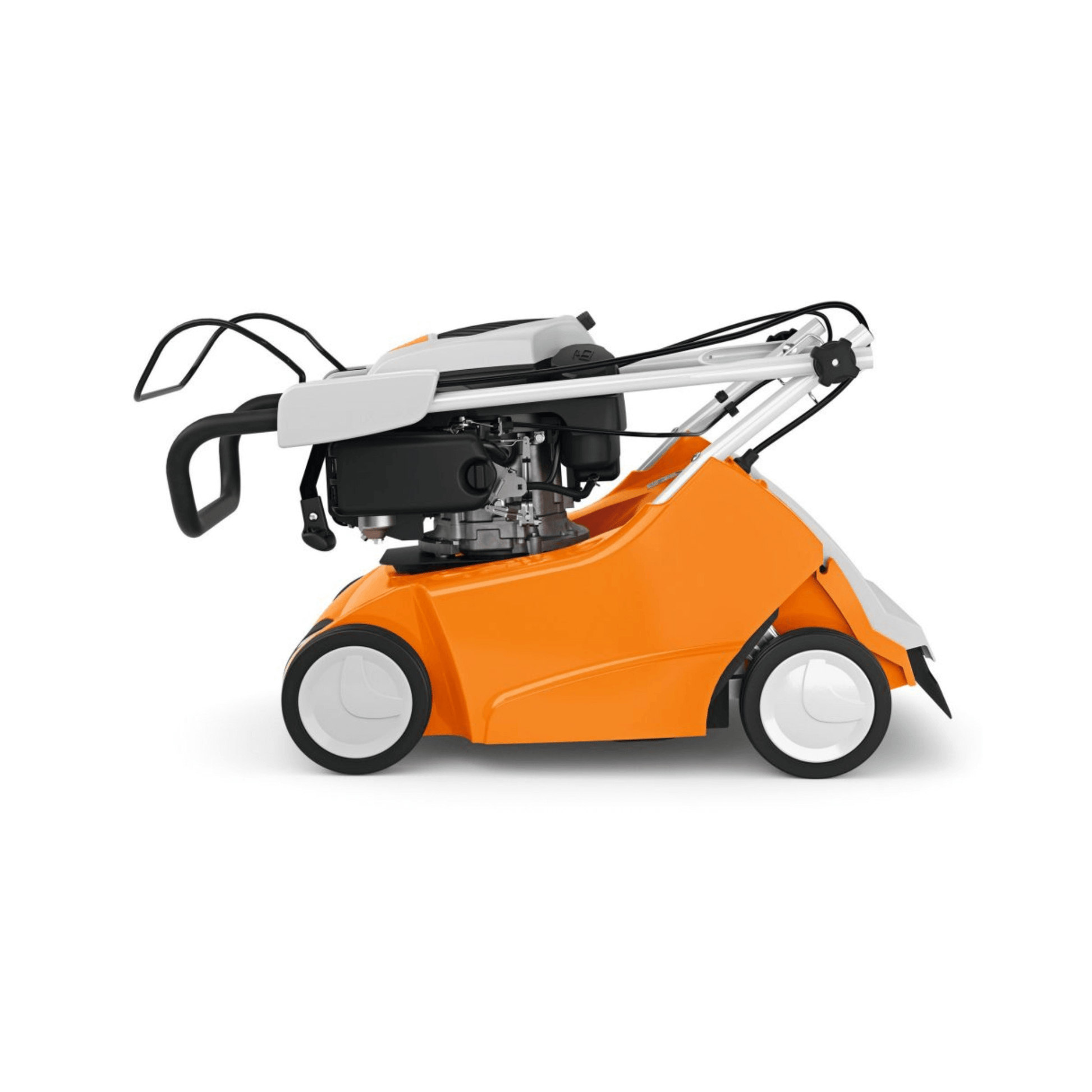 RL 540 Petrol Scarifier side view, compact design with foldable handle and powerful petrol engine for lawn care.