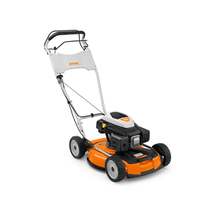 STIHL RM 4 RTP Petrol Mulching Lawn Mower featuring self-propelled design and 53 cm cutting width.