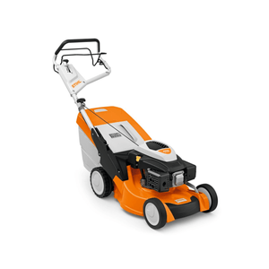STIHL RM 650 V Petrol Lawn Mower showcasing its self-propelled design and 48 cm cutting width.