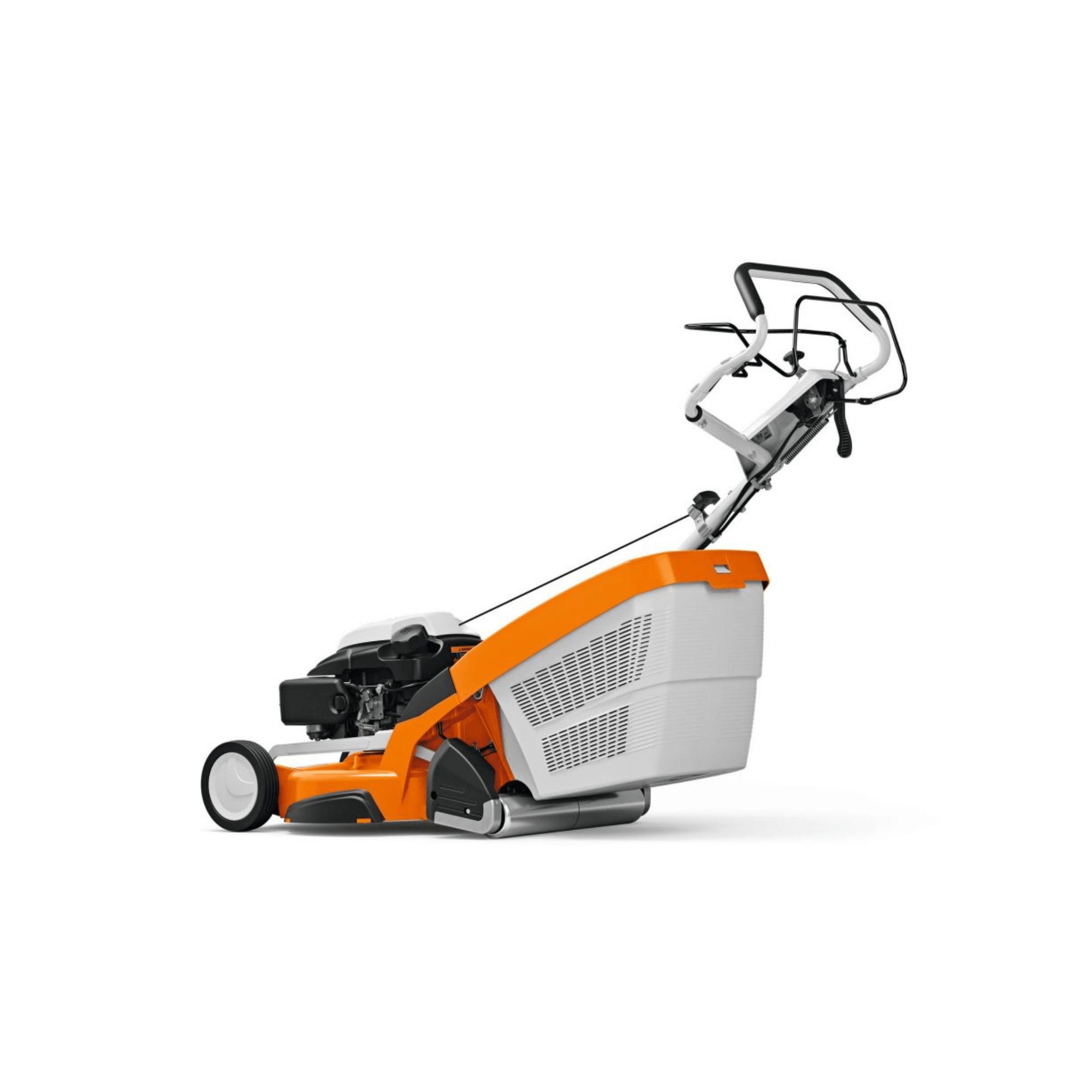 RM 655 RS Petrol Lawn Mower side view showcasing its design and features for effective lawn care.