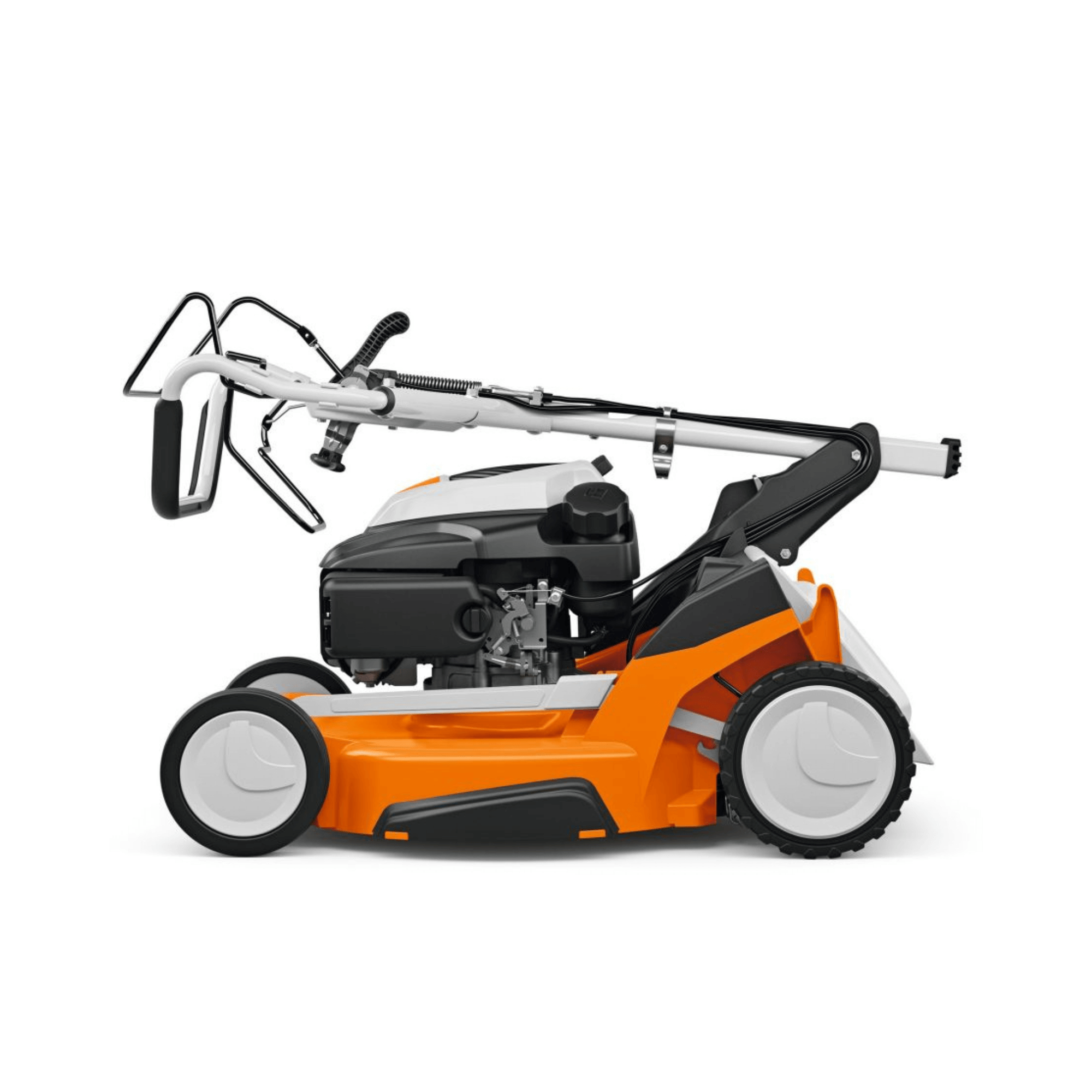 STIHL RM 655 VS Petrol Lawn Mower side view showing design and features, perfect for large UK lawns.