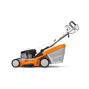 STIHL RM 655 VS Petrol Lawn Mower side view, featuring 53 cm cutting width and self-propelled drive system.