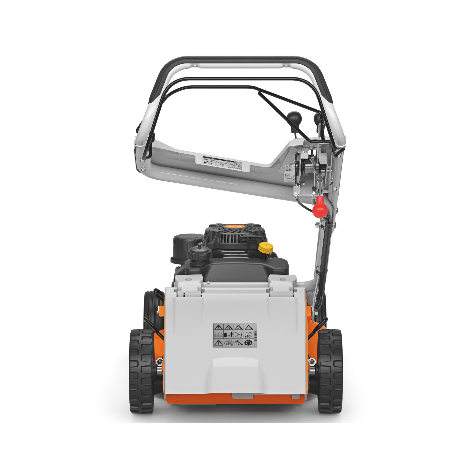 RM 756 YC Petrol Lawn Mower rear view showcasing design and features.