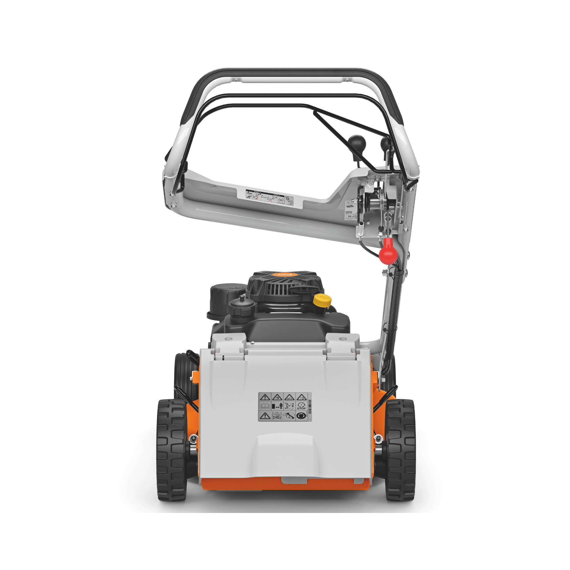 RM 756 YC Petrol Lawn Mower rear view showcasing design and features.