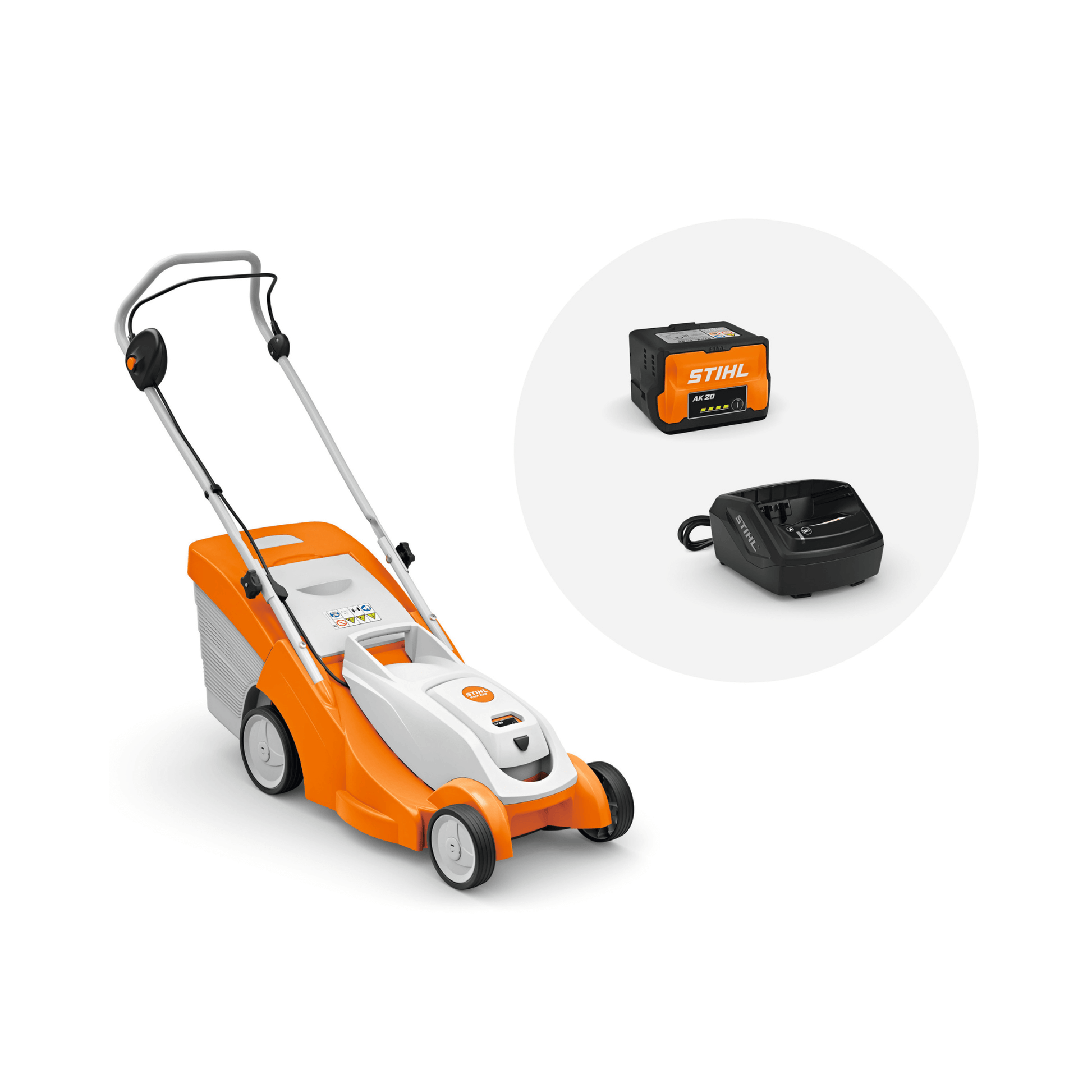 RMA 239 C Cordless Lawnmower with battery and charger for efficient garden maintenance.
