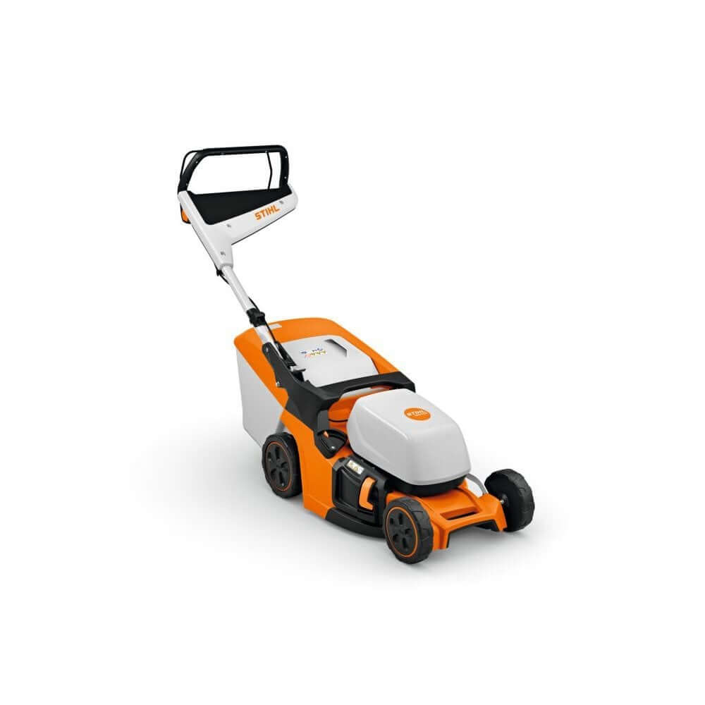 STIHL RMA 443 cordless lawn mower, lightweight, efficient, ideal for medium to large lawns, quiet operation.