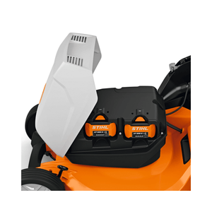 STIHL RMA 756V Professional Cordless Lawnmower with two AP batteries in compartment