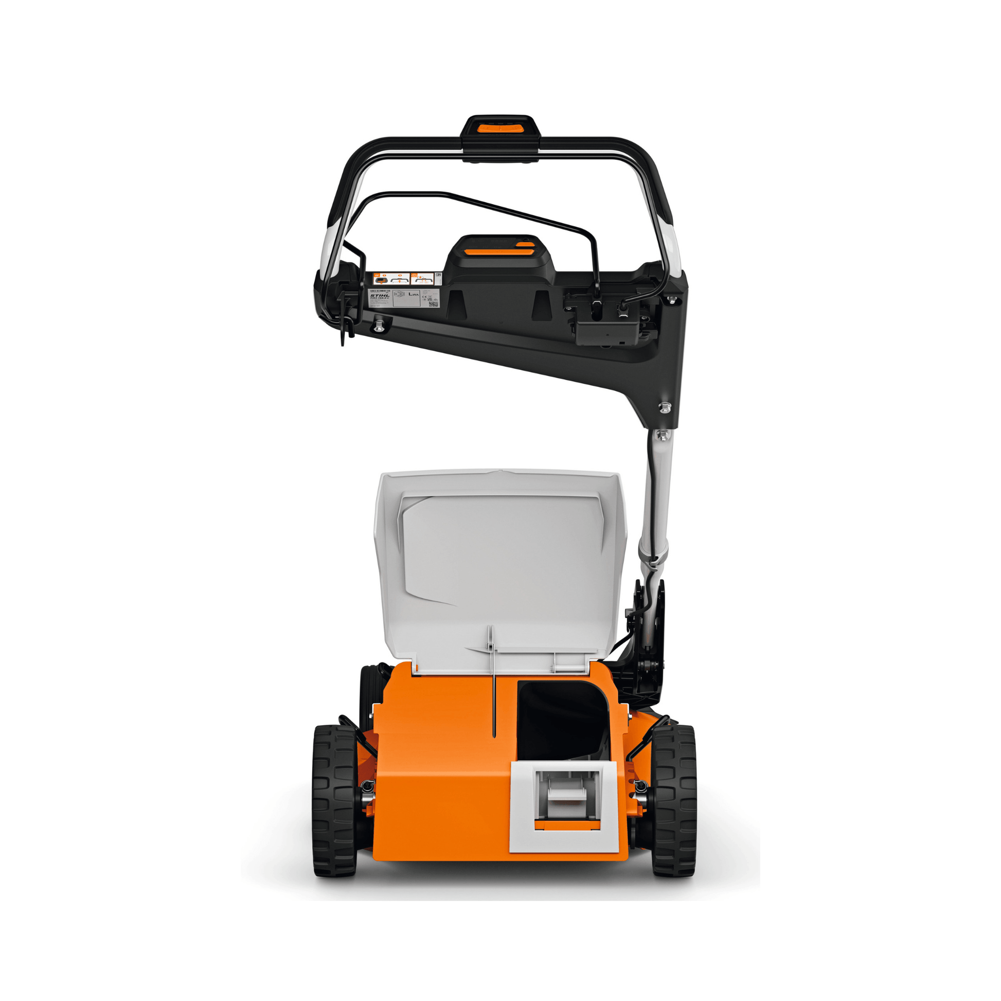 RMA 756V Professional Cordless Lawnmower rear view showcasing design and features.